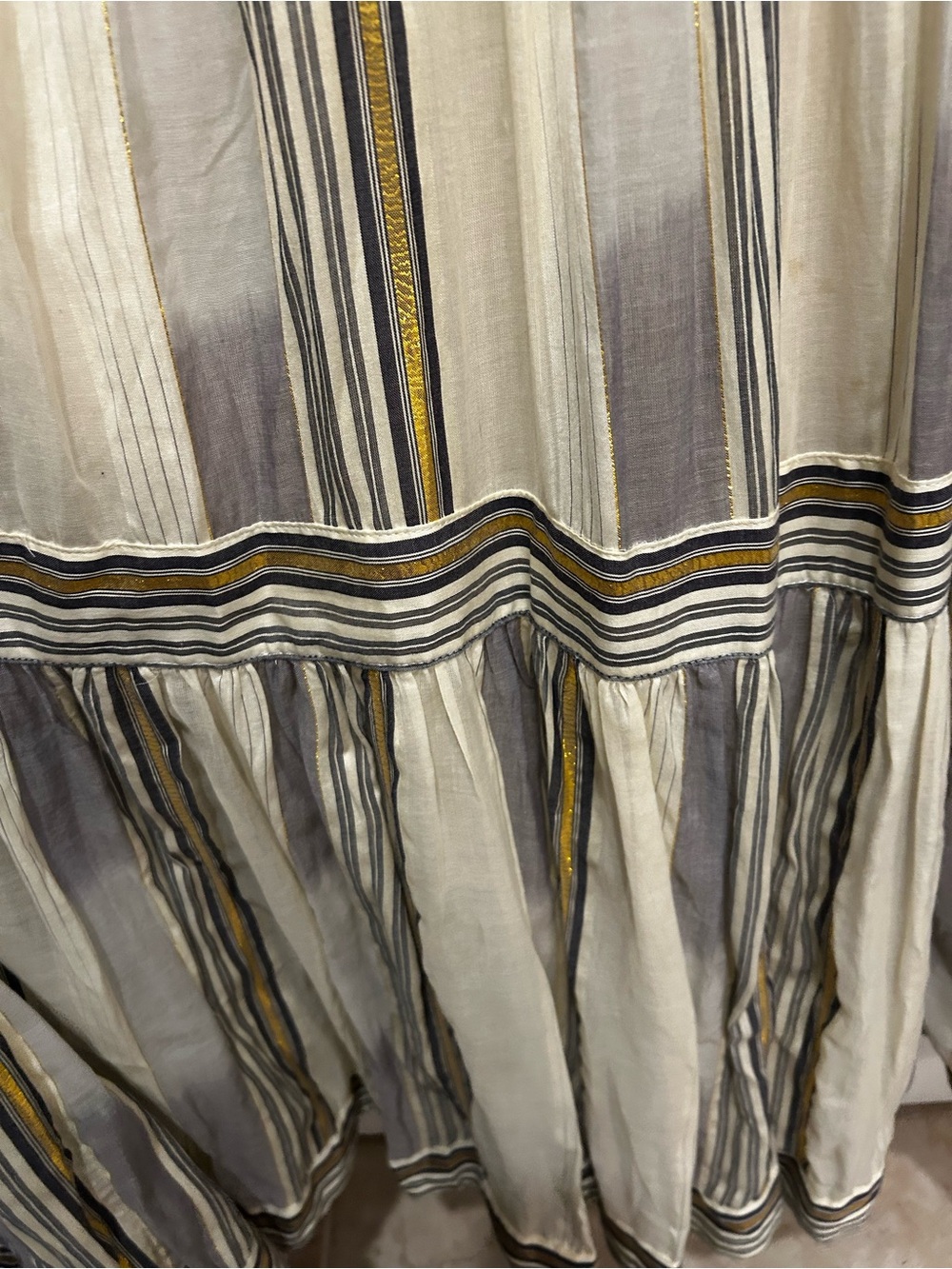 NEW! Banana Republic Zephyr Ivory Blue Gold Stripe Tiered Maxi Dress Size Medium - Picture 9 of 16